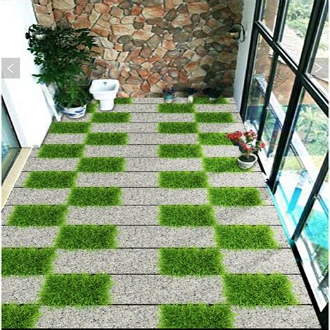 White And Green Grass Grid Pattern Splicing Waterproof Decorative