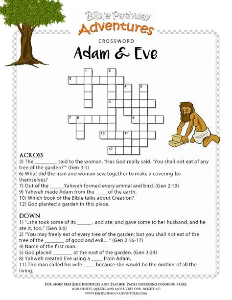 Free Bible Crossword Puzzle Adam And Eve Kids Genesis Sunday