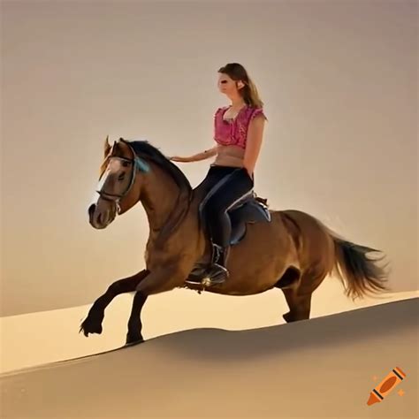 A Young Female Rider With Her Pony Stuck In A Sand Dune