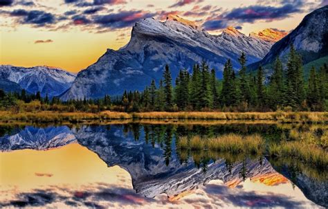 Wallpaper Mountains Lake Reflection Canada Albert Banff National