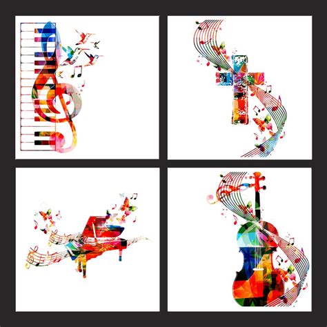 Abstract Canvas Colorful Music Instruments Picture Piano Keyboard Cross