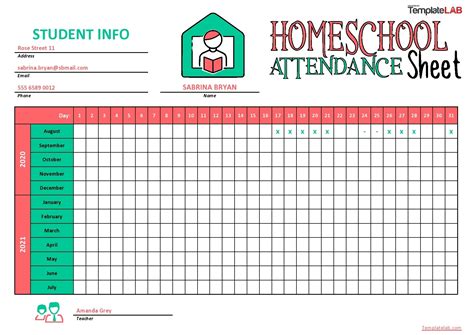 2021 Free Printable Attendance Sheet Homeschool Attendance Record