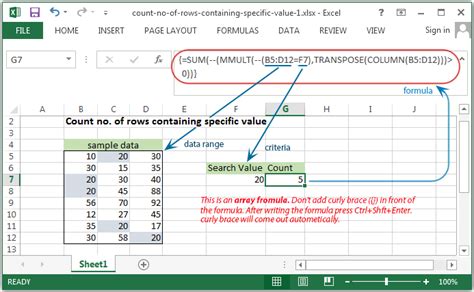 Excel Count Count No Of Rows Containing Specific Value