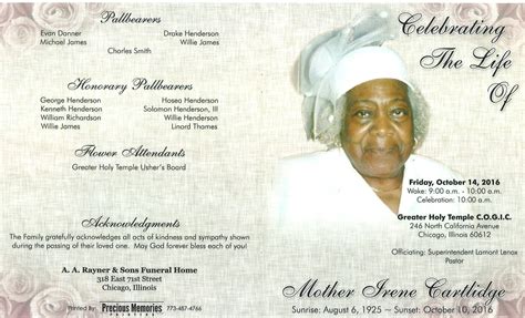 Mother Irene Cartlidge obituary | AA Rayner and Sons Funeral Home