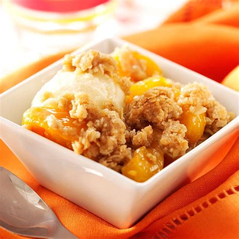 In most recipes, frozen or canned peaches can be substituted for fresh peaches. Peach Crisp Recipe | Taste of Home