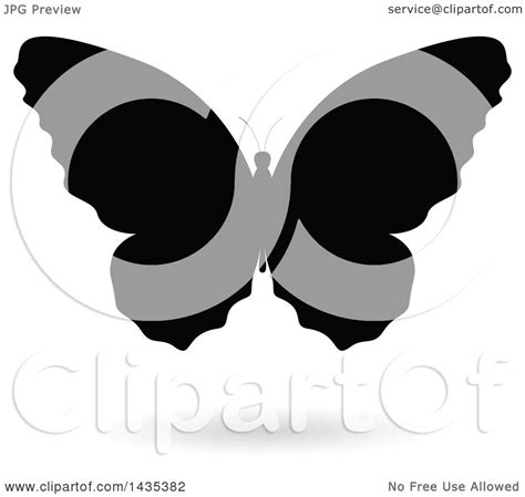 Clipart Of A Black Silhouetted Butterfly With A Shadow Royalty Free