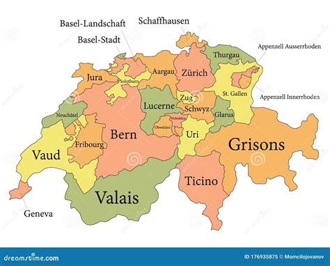 Mapa de cantones de suiza ilustración del vector Ilustración de