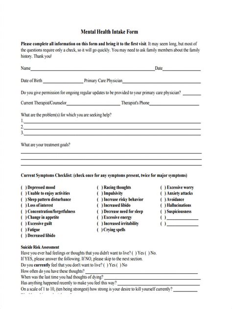 Counseling Intake Form Template