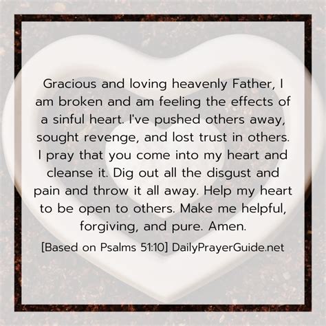 A Prayer To Create A Clean Heart In Me Psalms 5110 Daily Prayer Guide