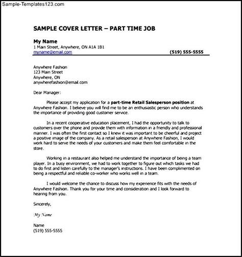 100+ great cover letters from 18 different job sectors. Part Time Employement Cover Letter PDF Template Free ...