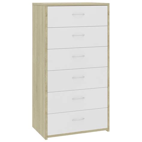 Toller schrank mit hochglanz front. Sideboard mit 7 Schubladen Weiss und Sonoma-Eiche 50×34×96 ...