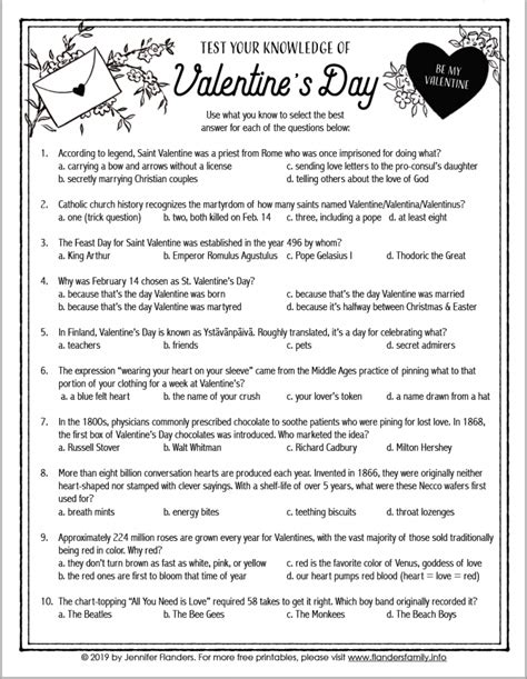 Free Printable Valentines Day Trivia Questions And Answers Printable