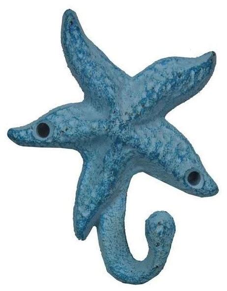 Cast Iron Starfish Hook Light Blue Whitewashed Beach Style Wall