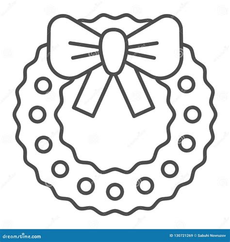 Lovely Christmas Wreath Thin Line Icon Xmas Wreath With Bow Vector