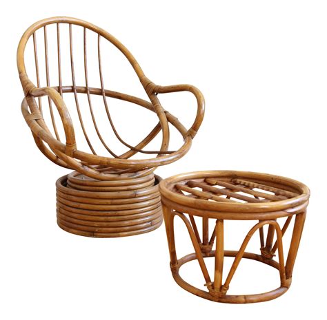 Set of 5 32 mcguire bamboo leather brass swivel salmon suede cushion habitat roaring fork. Mid-Century Swivel Rattan Bamboo Pod Chair & Ottoman ...