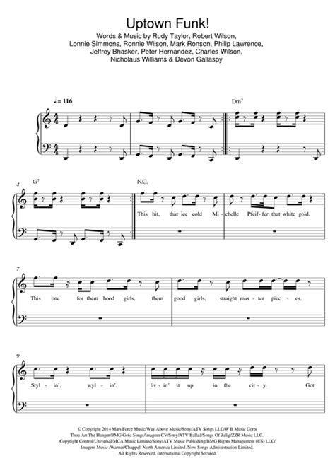 Uptown Funk Feat Bruno Mars Sheet Music By Mark Ronson