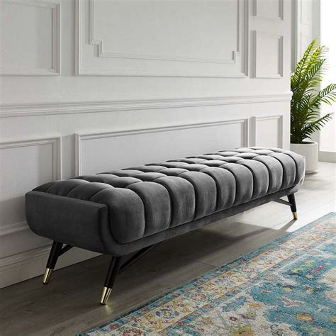 modway adept upholstered velvet bench living room bench bedroom bench modern modern grey bedroom