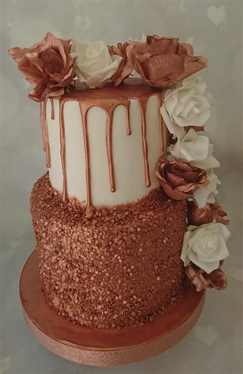 10 banana bundt cakes to make with excess bananas. rose gold 2 tier confetti and drip cake with large roses ...