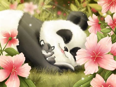 Cute Panda And Cub Hd Desktop Wallpaper Widescreen