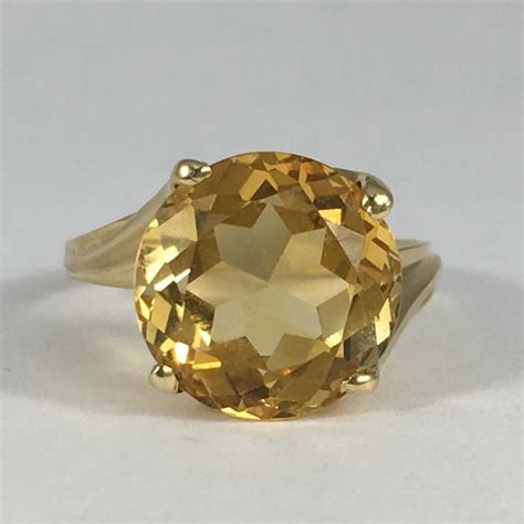 Vintage Citrine Ring In K Yellow Gold Carat Citrine Statement Ring Unique Engagement Ring