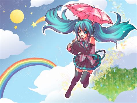 Clouds Hatsune Miku Kousetsu Rainbow Stars Umbrella Vocaloid Anime