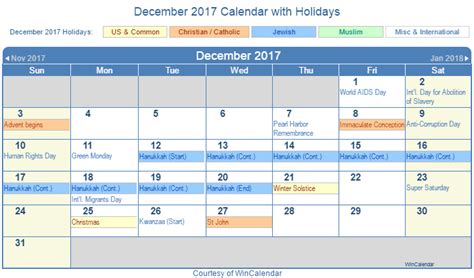 December 2017 Calendar With Holidays United States Calendar 2017
