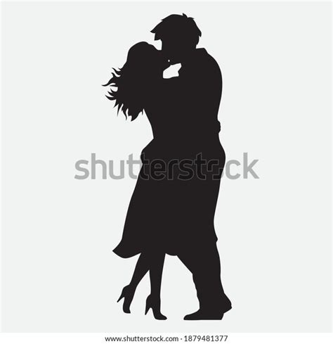 Cute Couple Kissing Black Silhouette Stock Vector Royalty Free