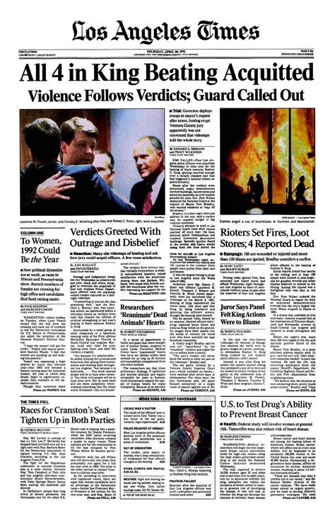 The Los Angeles Times Front Pages During The 1992 La Riots Newspaper Headlines Black