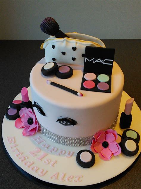 Makeup cosmetics box cake | pastel caja de maquillaje. Mac cosmetics 21st birthday cake, make up bag with pink ...