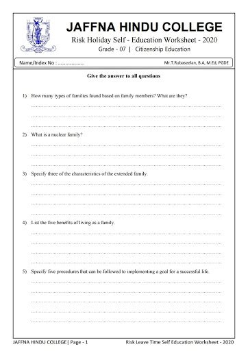 Grade 7 - COVID 19 - Jaffna Hindu College - Lanka Educations