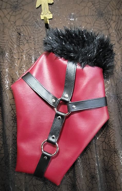 Red Vinyl Bondage Coffin Shaped Christmas Stocking Scary Terris Crafts