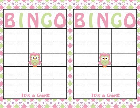 Blank Baby Shower Bingo Cards Printable Party Baby Girl Etsy