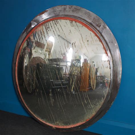 Large Vintage Convex Mirror With Aged Silvering To Glass Convex