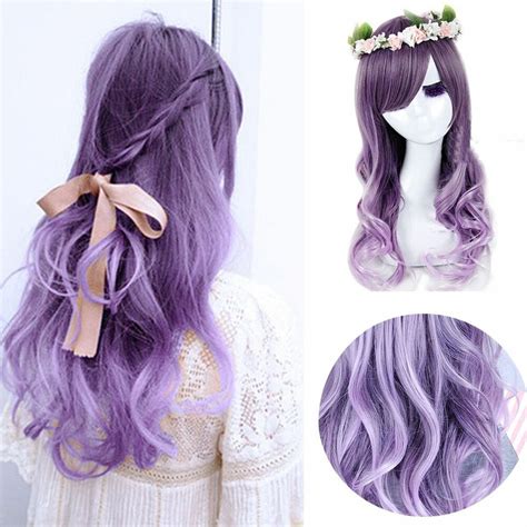 Cosplay Mori Girl Wig Purple Ombre Lavender Hair Long