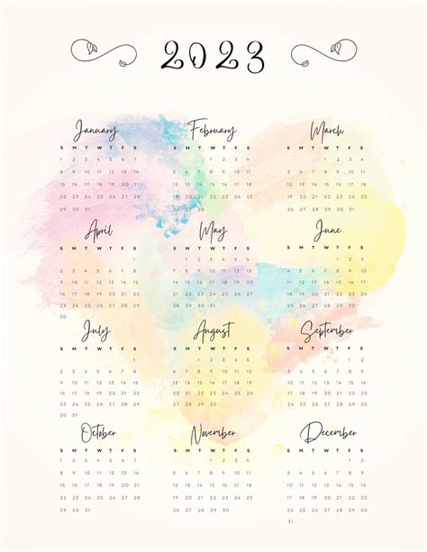 Year At A Glance Calendar Printable Watercolor Heart Etsy Australia