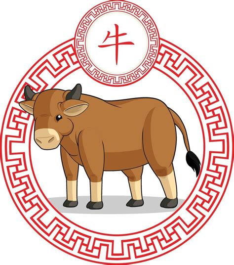 Chinese Zodiac Sign Cow Bull Ox Animal Cartoon Lunar Astrology Drawing