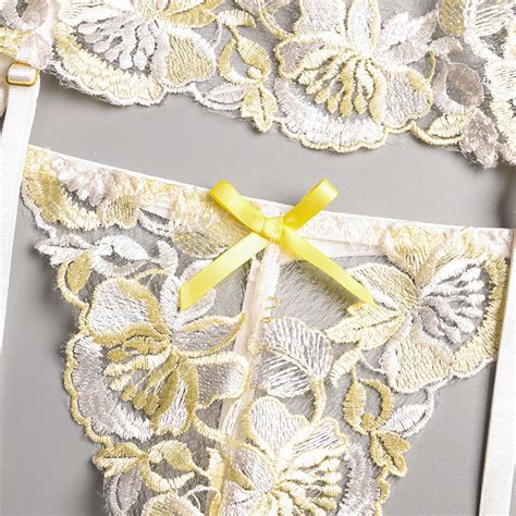 3 piece embroidery lace bow patchwork bra panty lingerie set xzaria® official store home