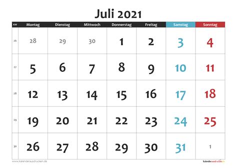 Mai monatskalender 2021 zum ausdrucken monatskalender 2021 mit gesetzlichen feiertagen monatskalender 2021 mit kalenderwochen vorlage Kalender Juli 2021 zum Ausdrucken Kostenlos - Kalender ...