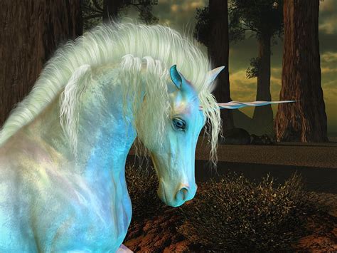Glowing Blue Unicorn Magic Forest Unicorn Art Forest Art