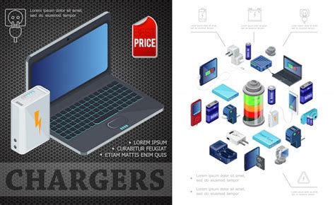 Free Vector Isometric Sources Of Charging Composition With Laptop