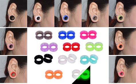 Fashion Jewelry Pair Black Silicone Tunnels Set Earrings Thin Skin