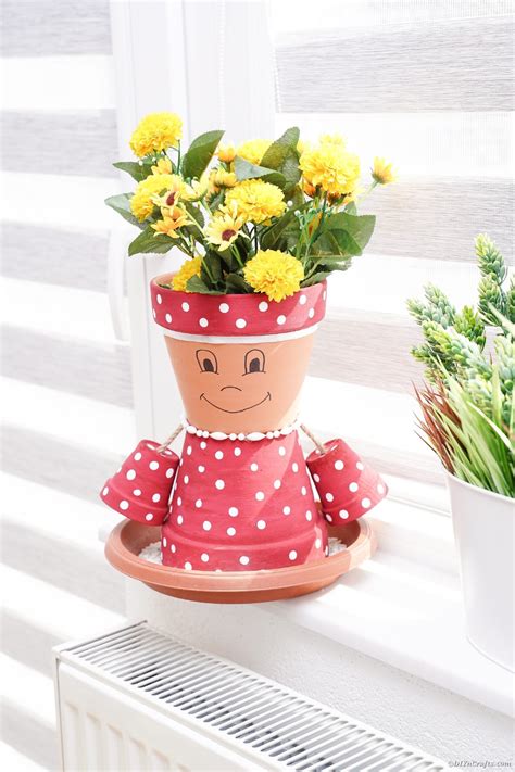Polka Dot Upcycled Flower Pot Girl With Video Diy And Crafts