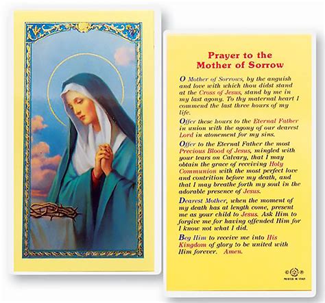 Laminated Holy Card Mother Of Sorrows Ewtn Religious Catalogue