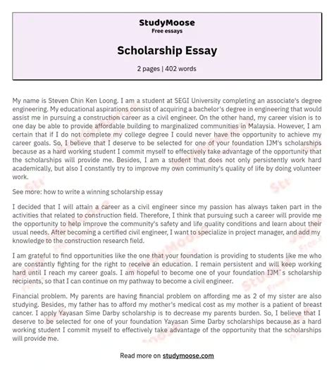 Scholarship Essay Free Essay Sample