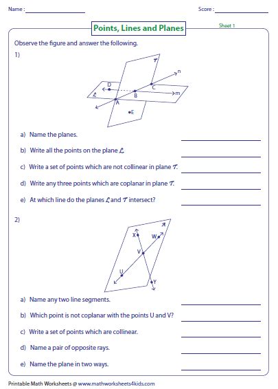 Geometry Worksheet Points Lines And Planes