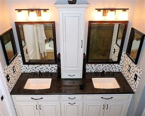 Modern stainless steel cabinet pulls. Between Sink Bathroom Cabinet - TRENDECORS
