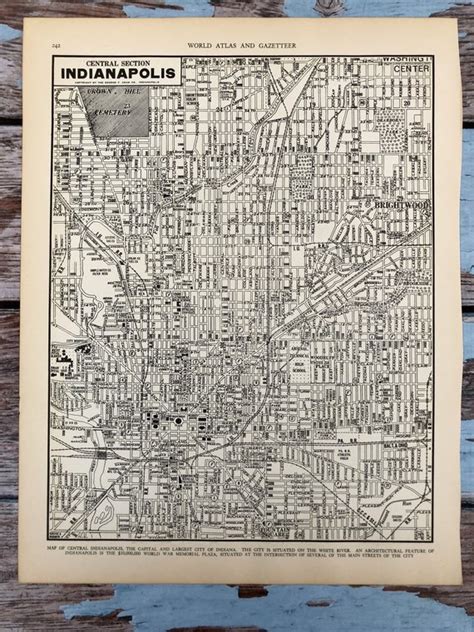 Antique Map Of Indianapolis City Map 1937 Historical Print
