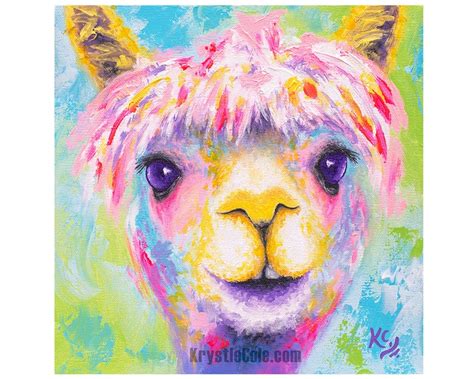 Rainbow Llama Alpaca Art Print On Paper Or Canvas Of Painting Etsy