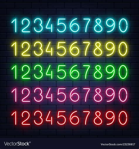 Glowing Neon Numbers Set On Brick Wall Royalty Free Vector