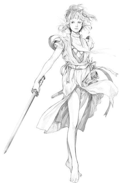 Female Sword Poses Drawing